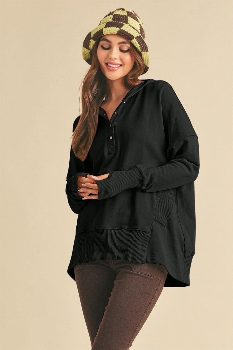 Aemi+Co Half Snap Dropped Shoulder Hoodie - Love Salve